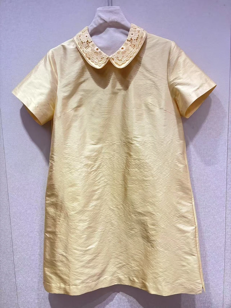 CHIC FAIRY【金色麦田】春夏国风贵气时尚娃娃领蚕丝连衣裙