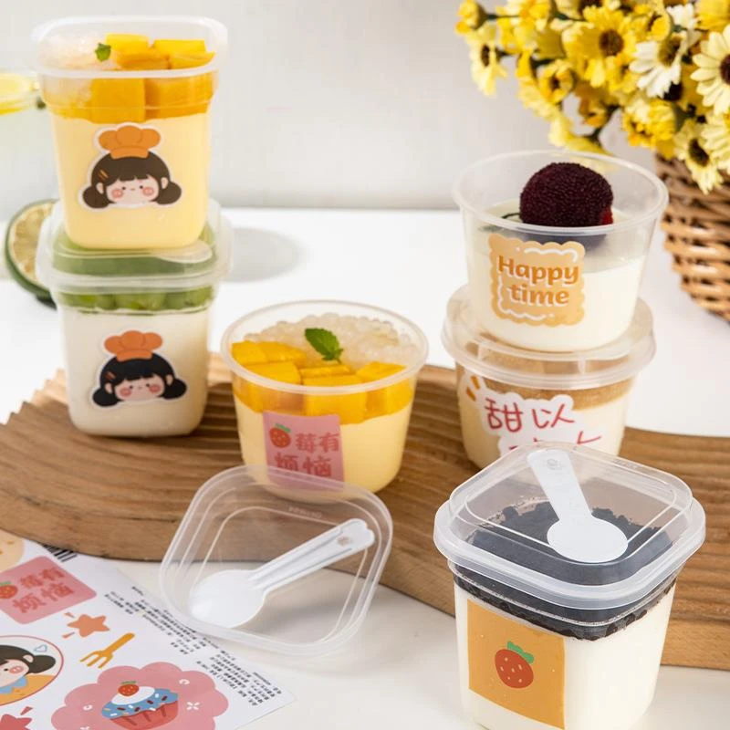 一次性布丁杯带盖含勺子塑料杯冰淇淋慕斯酸奶打包盒汤碗加厚