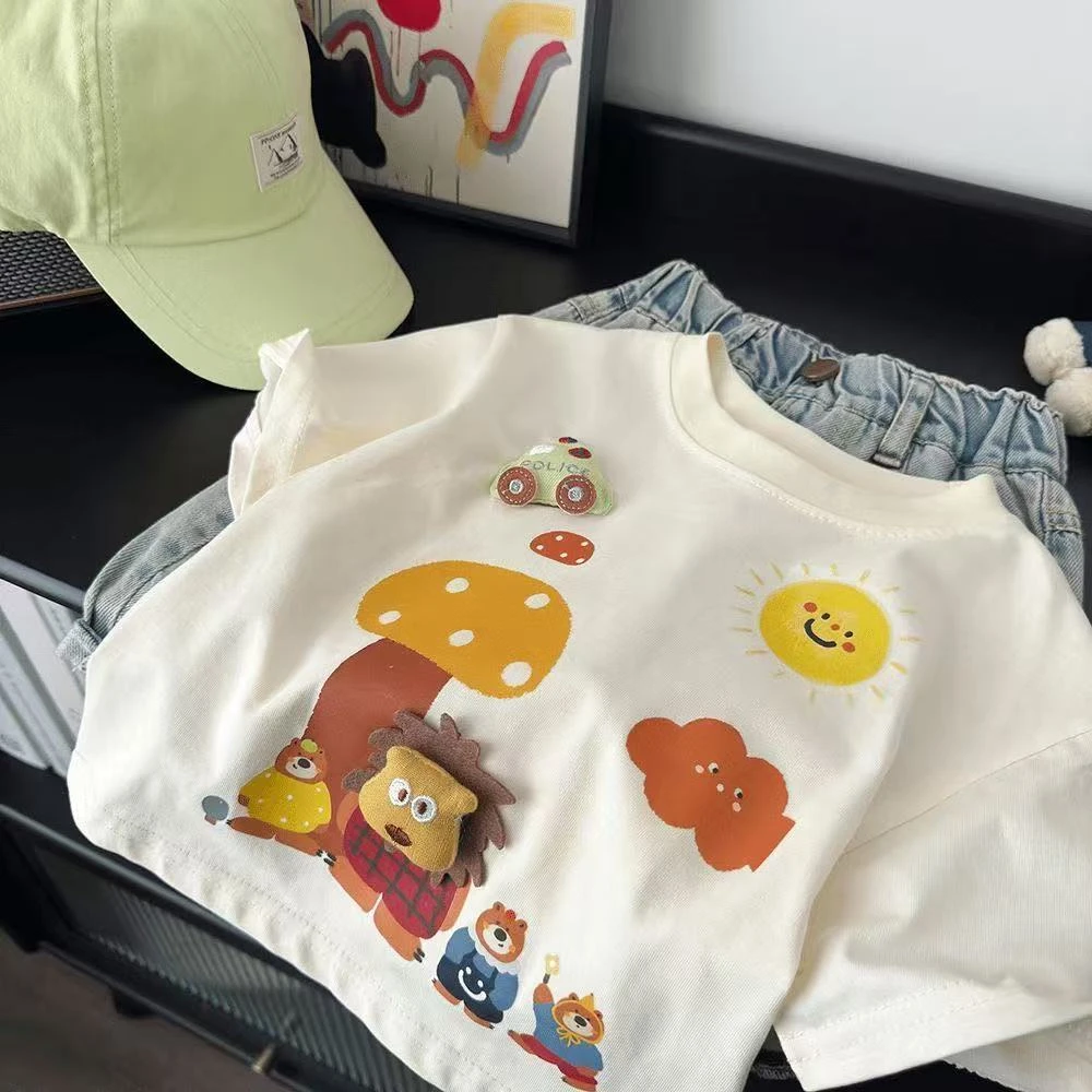 2025夏季新款儿童短袖T恤韩版男女童卡通上衣洋气打底衫休闲百搭