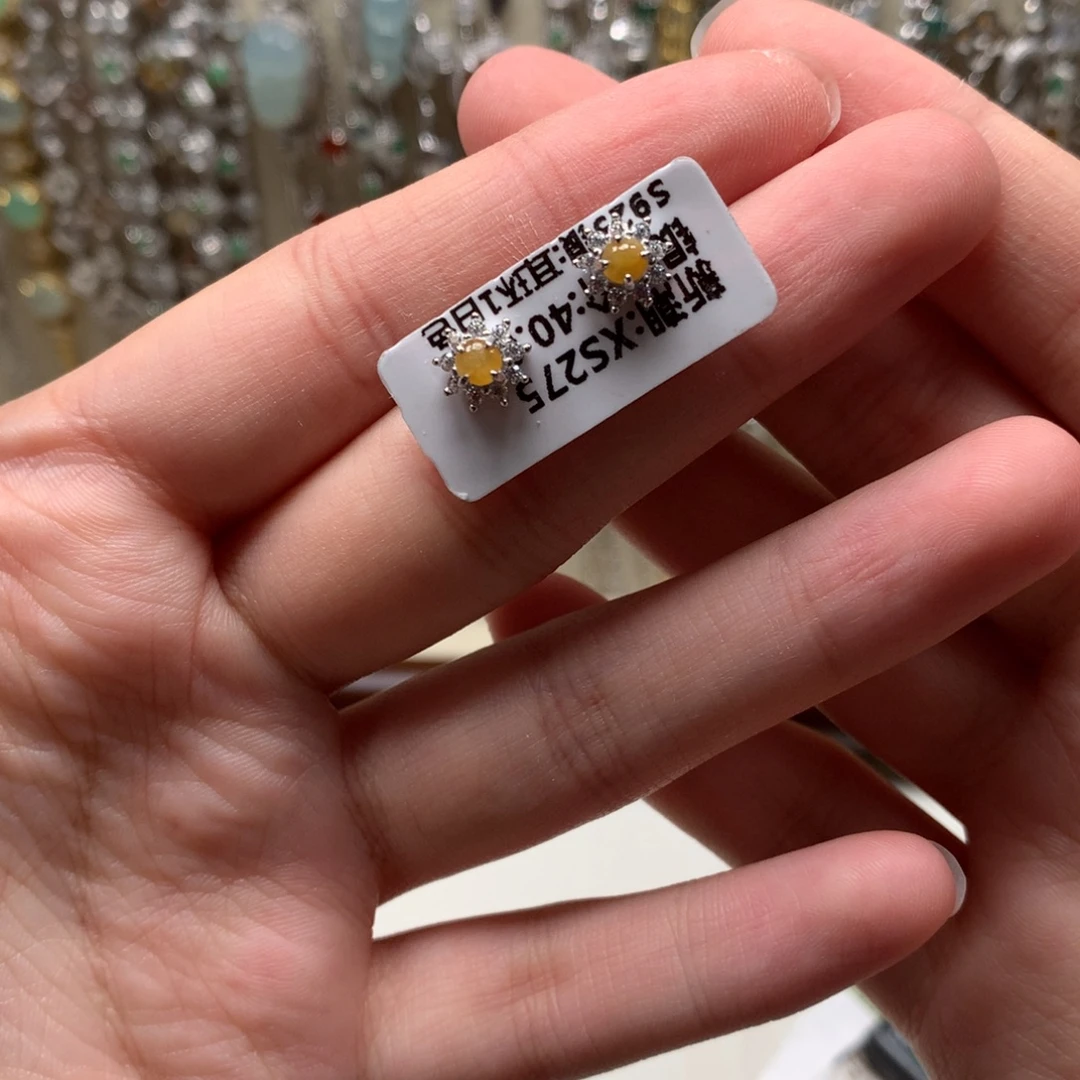 翡翠银S925镶嵌戒指耳钉