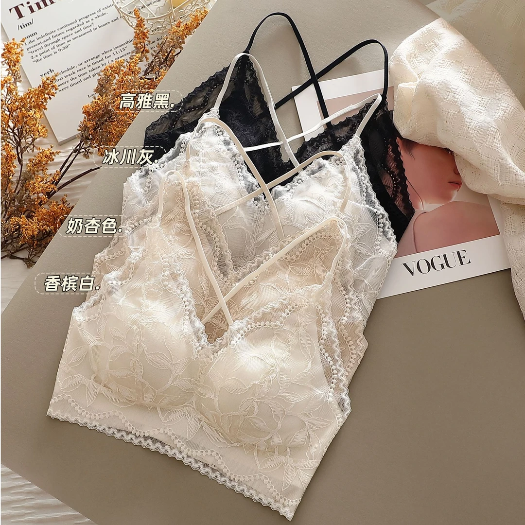 【蕾丝花卉交叉美背】超薄无钢圈舒适透气无痕冰肌内衣-8126