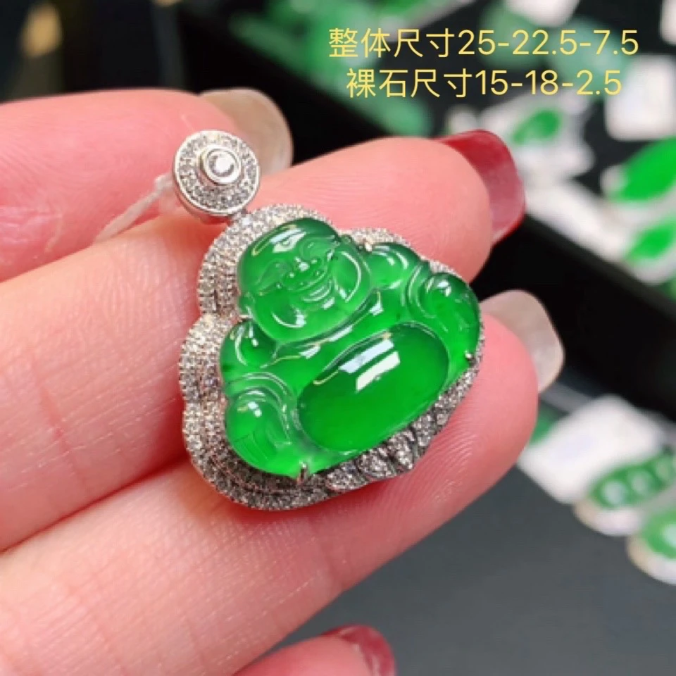缅甸天然翡翠a货佛公吊坠18k金镶嵌