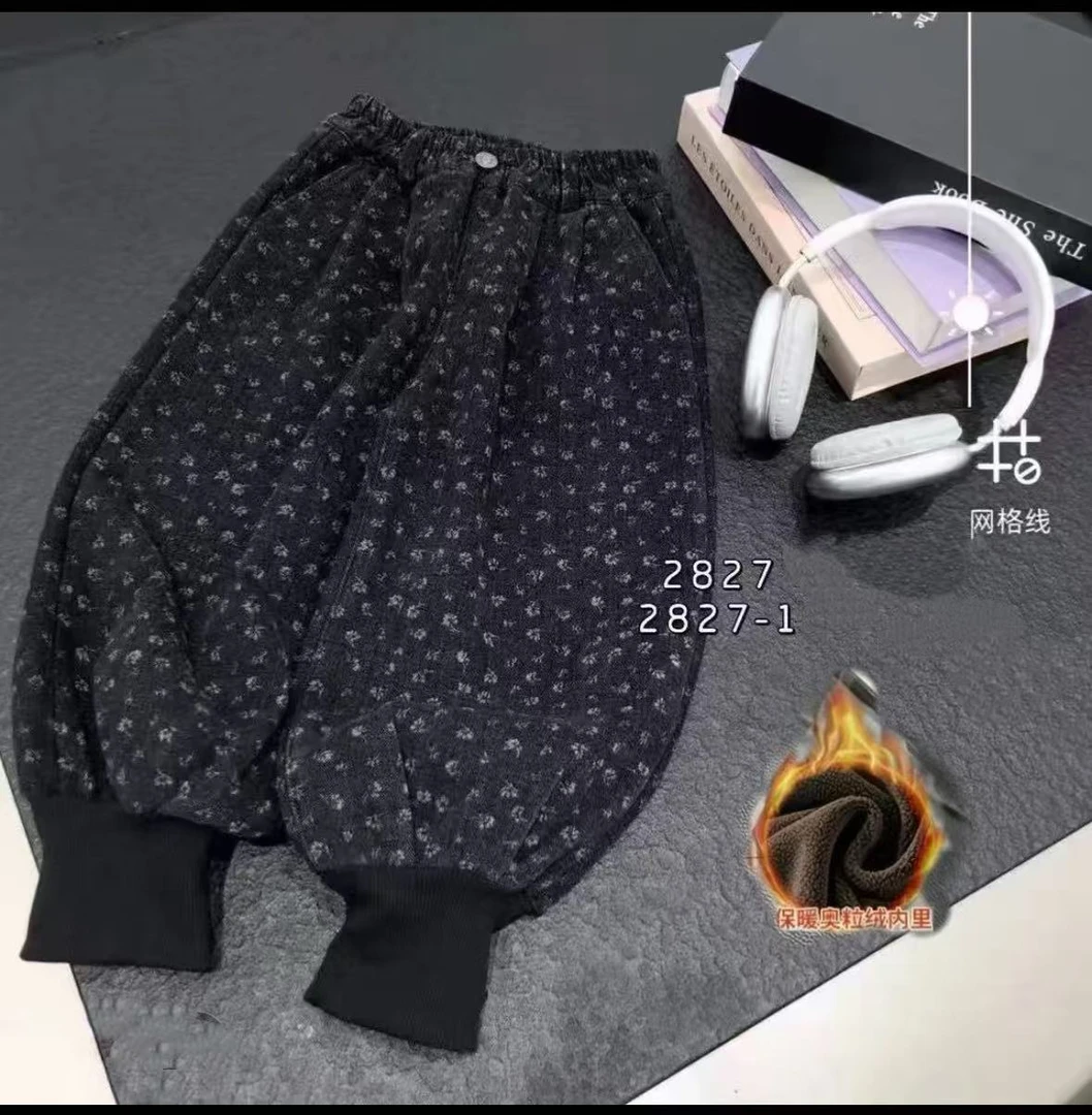儿童灯笼加绒碎花裤子 女童一体绒裤子女宝宝冬季牛仔裤子