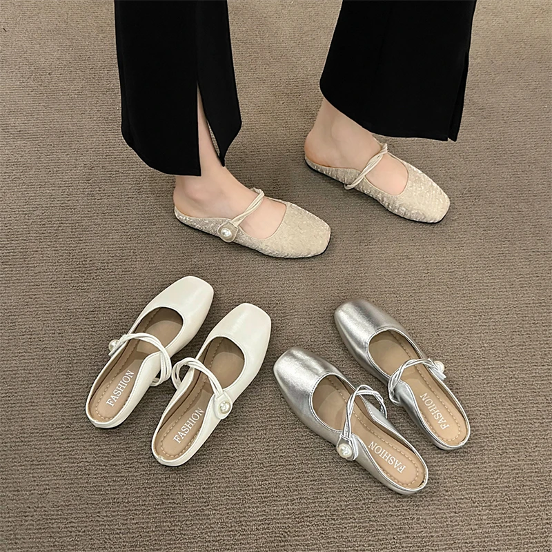 平底气质包头半拖鞋女鞋子外穿2025新款春夏季法式玛丽珍半托单鞋