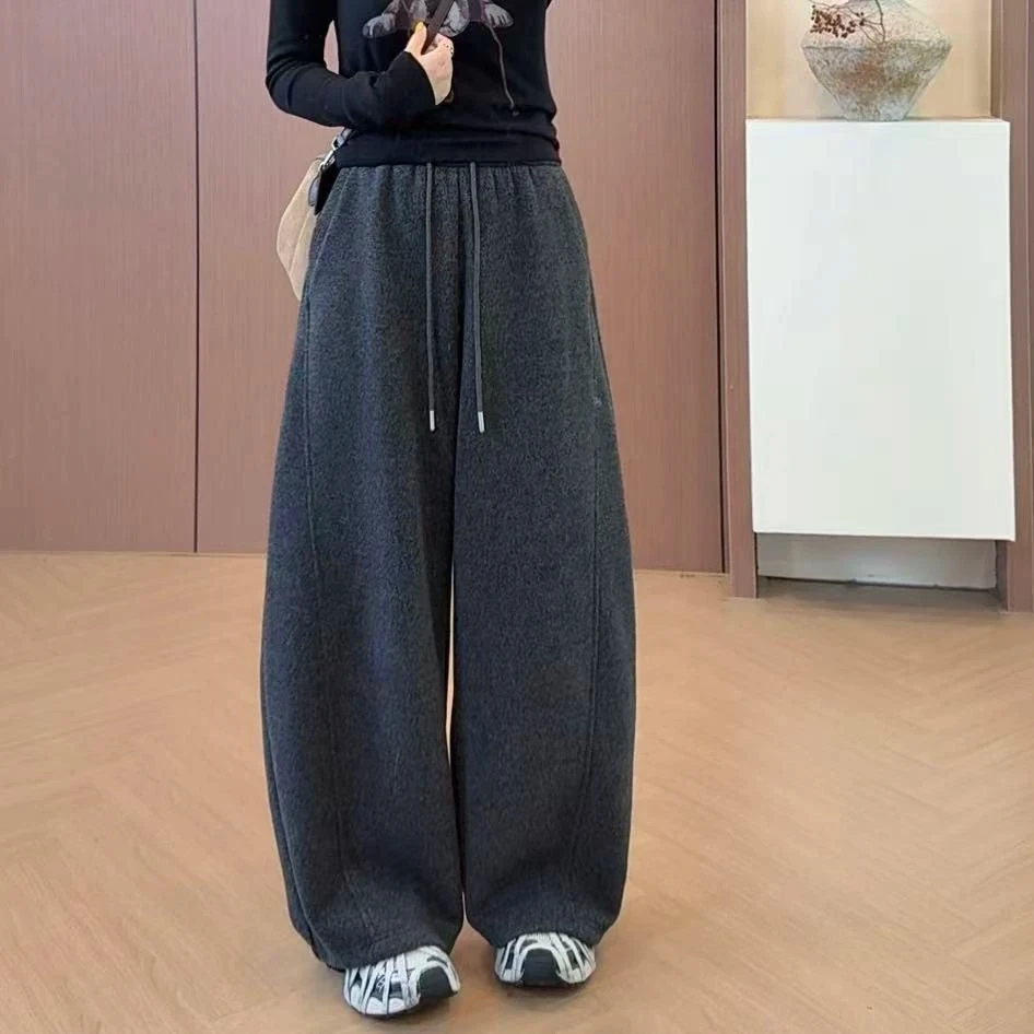 加贝信同款秋冬韩版新款显瘦羊毛保暖小弯刀裤高克重加绒阔腿裤子