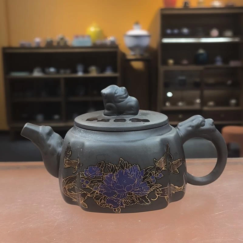 瓷韵优品 黑泥紫砂金玉满堂变色四方壶-2782