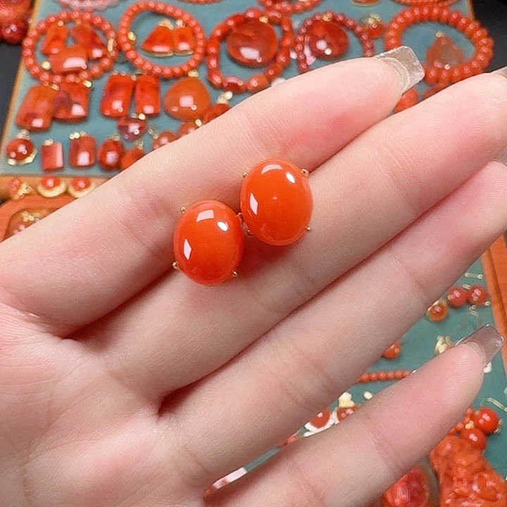 南红玛瑙银S925镶嵌顶货耳饰