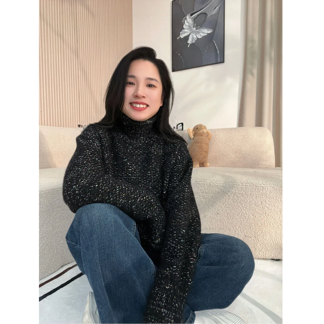 【满天星】女士高领亮丝羊绒衫秋冬潮牌时尚加厚慵懒风针织毛衣y33