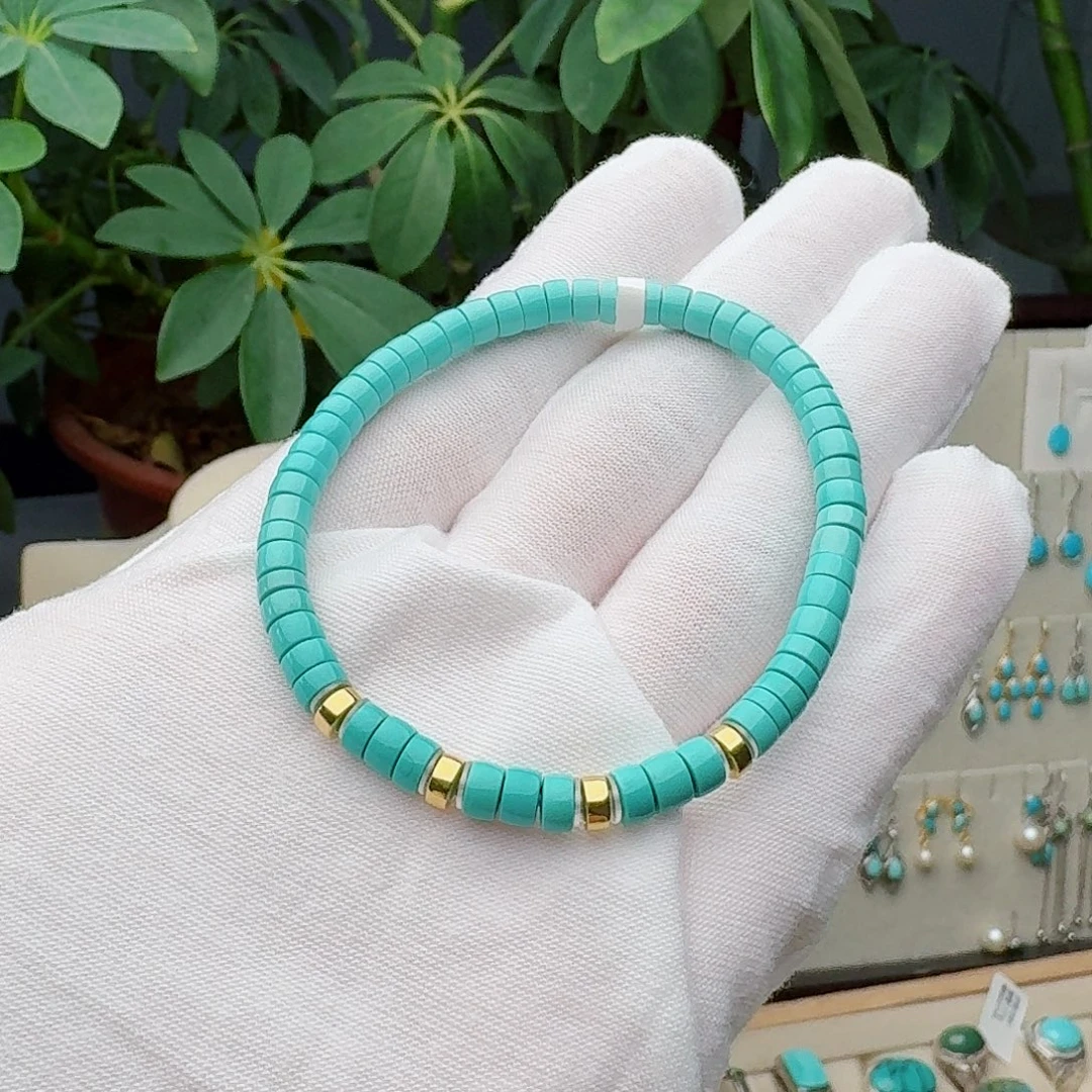 绿松石18K金镶嵌手链手串