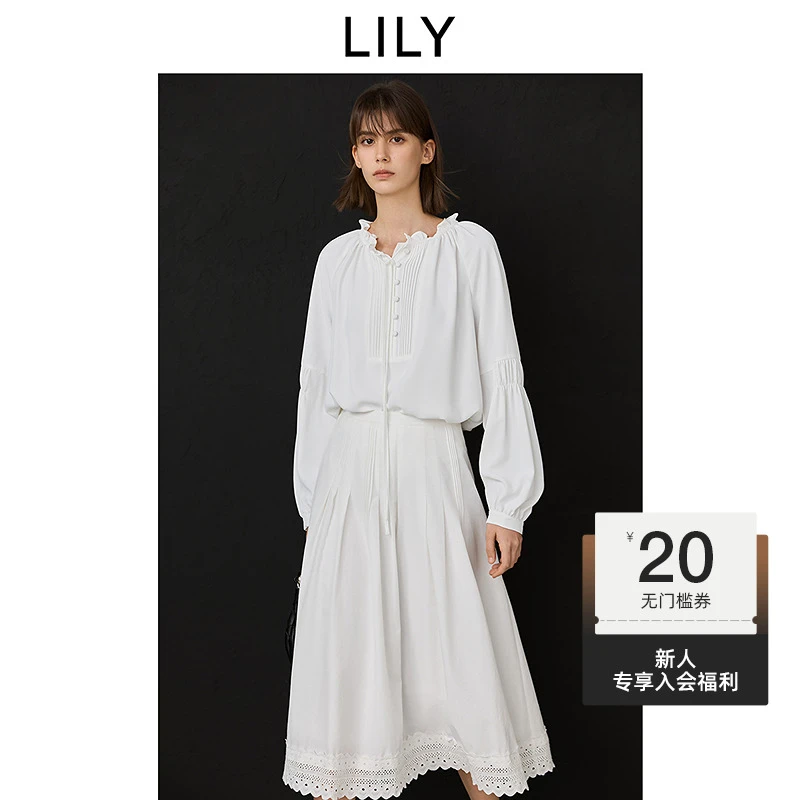 【波西米亚风】LILY2025春新款气质木耳边套头衫雪纺衫125129C8915