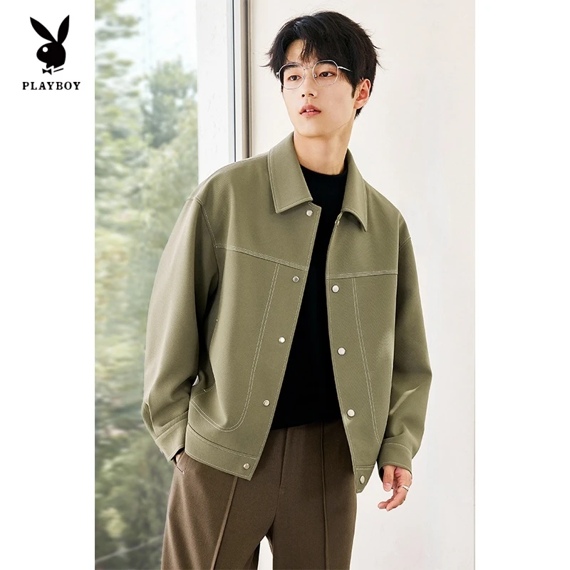 花花公子男士休闲夹克春秋季宽松高级感韩版宽松短款男装上衣外套