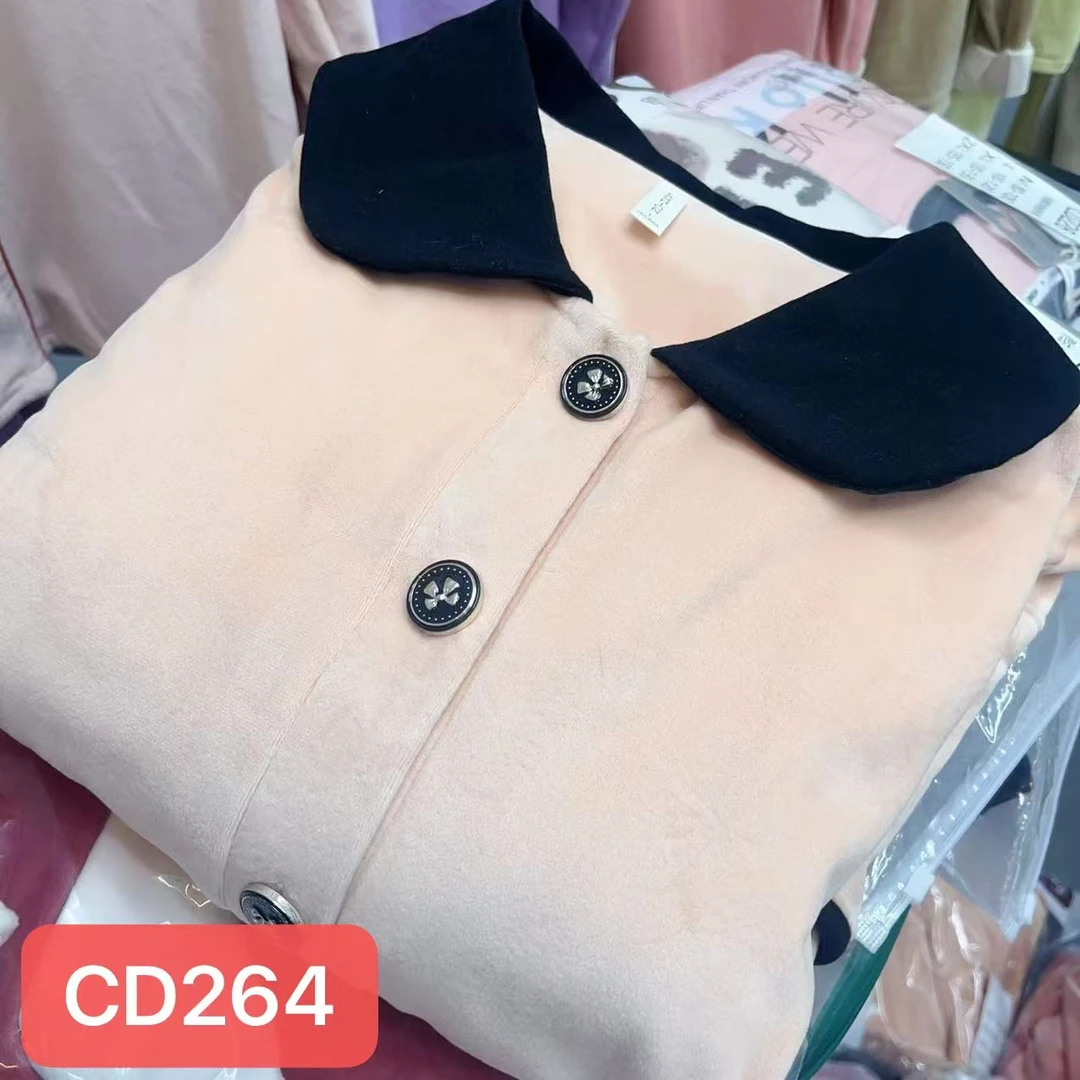 CD264海岛绒娃娃领撞色0-17°精品秋冬加厚长袖长裤家居服