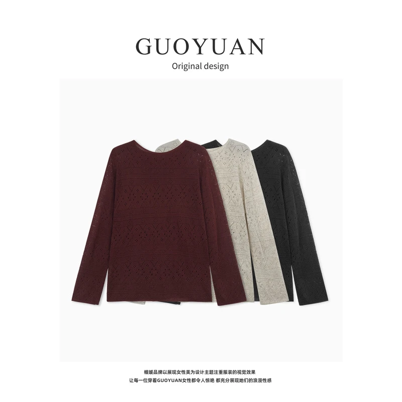 GUOYUAN极简镂空莱塞尔亚麻长袖 TX1187