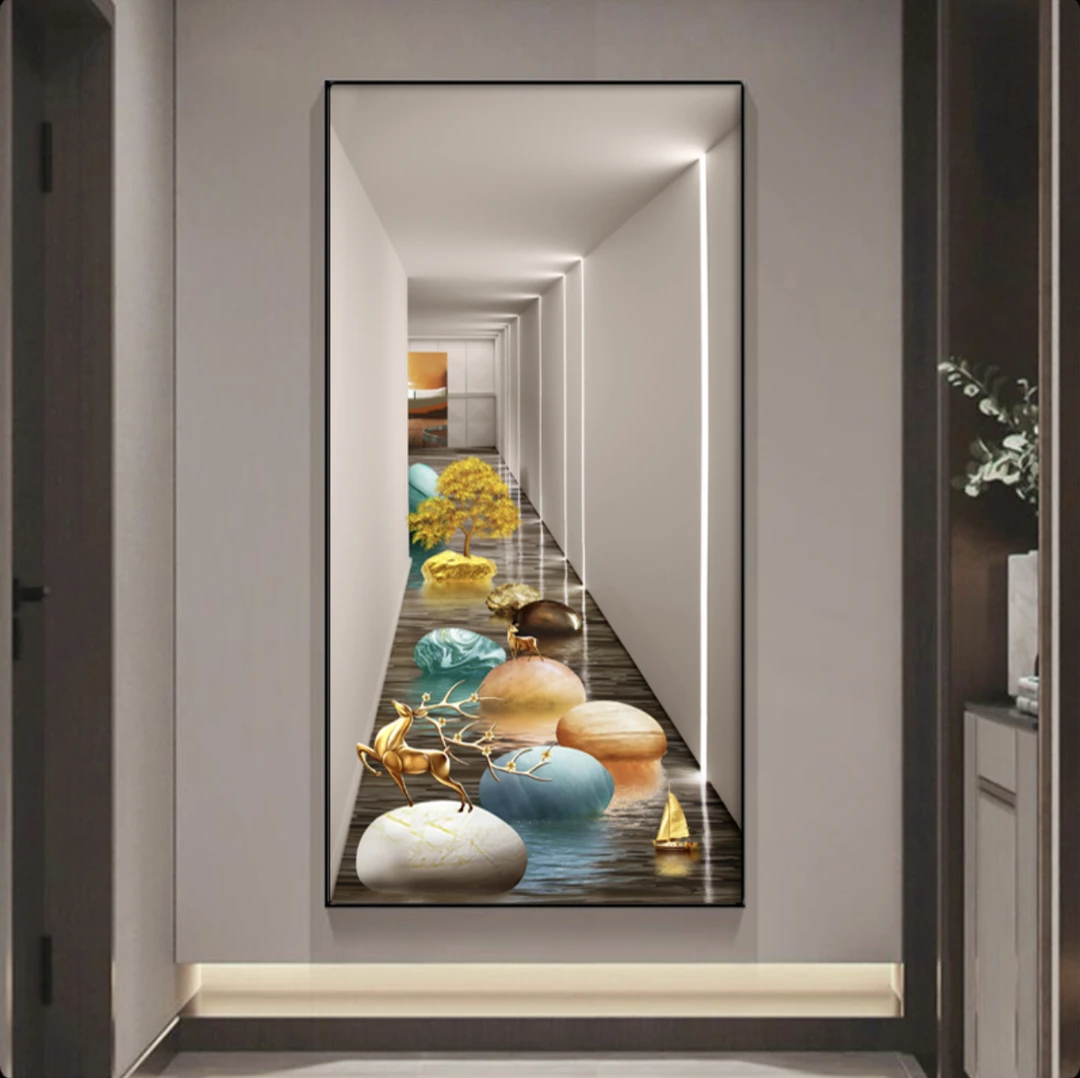 石来运转颜色空间进门玄关装饰画走廊过道挂画晶瓷立体镶钻框画