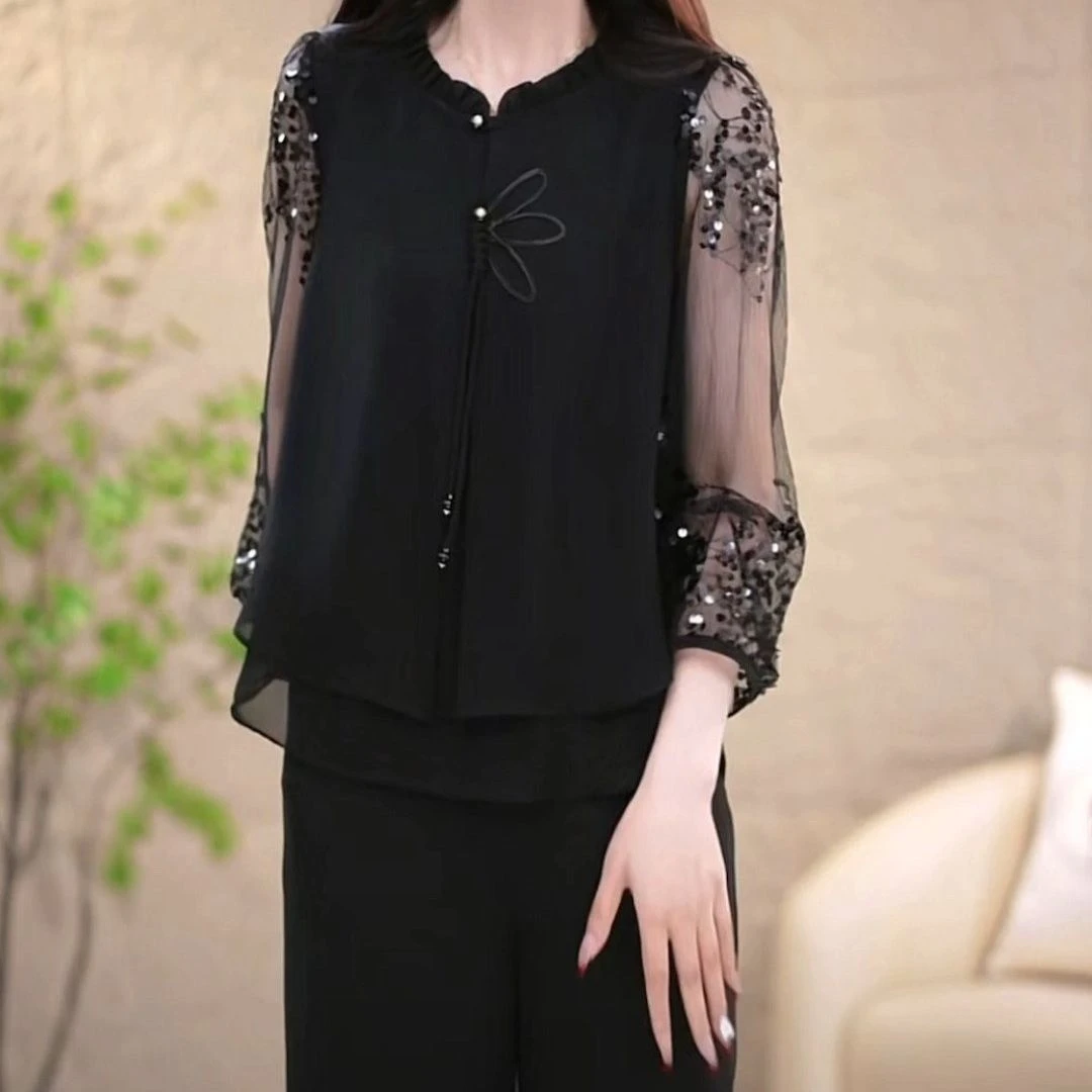 冰莉丝两件套2025春新款女贵气时尚外套上衣裤子两件显瘦黑色套装