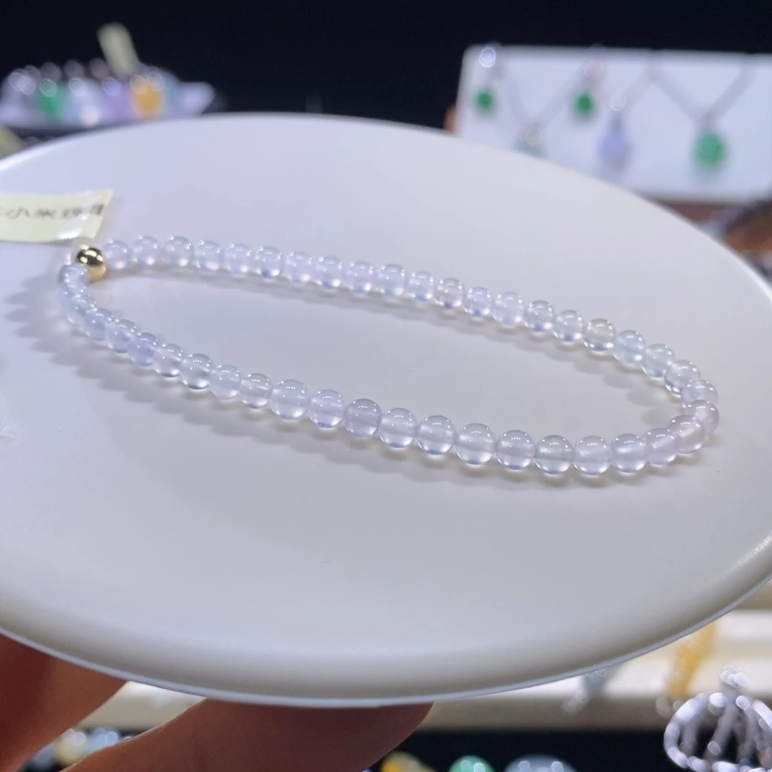 烟***翡翠未镶嵌颈饰翡翠高冰小米珠串