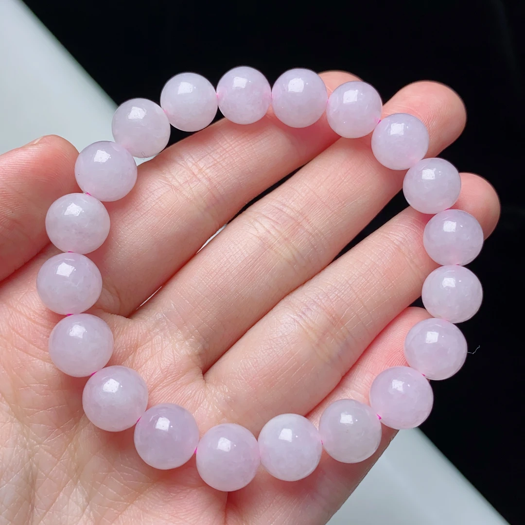 缅甸天然翡翠A货冰润粉紫罗兰圆珠手链卡9.5mm粉色珠珠