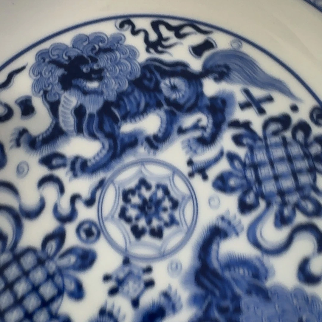 陶摆件青花狮子大壶承