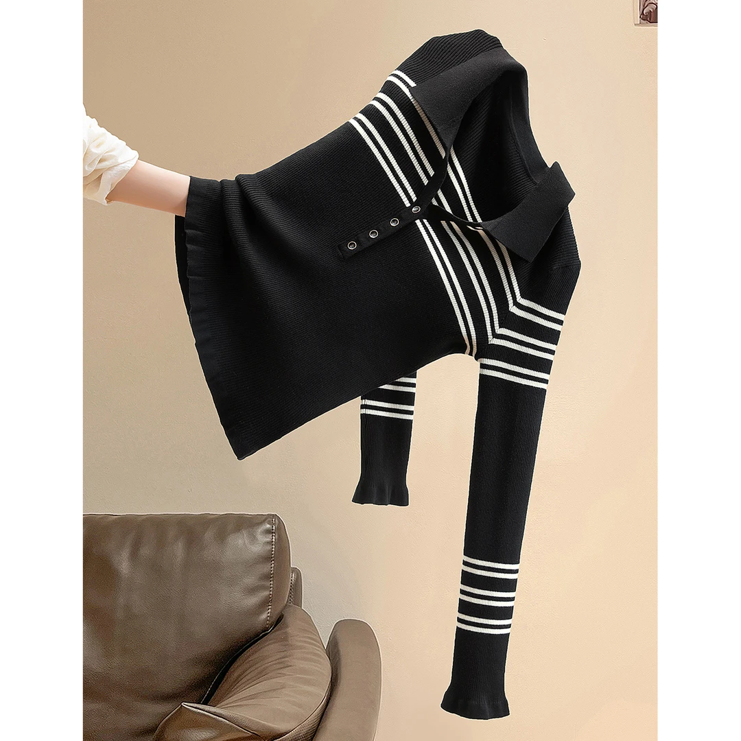 丝柏舍2025冬装新款女装撞色条纹长袖套头翻领针织衫S53T3056Z