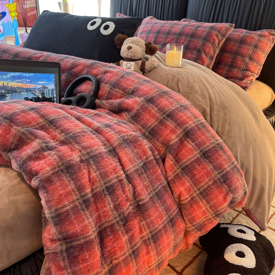 适禾家印花兔毛绒奶绒保暖防寒抗静电亲肤卡通简约学生宿舍四件套