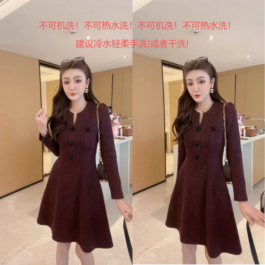 M9A86200   减龄显瘦高腰气质重工长袖中长款时尚高腰洋气连衣裙