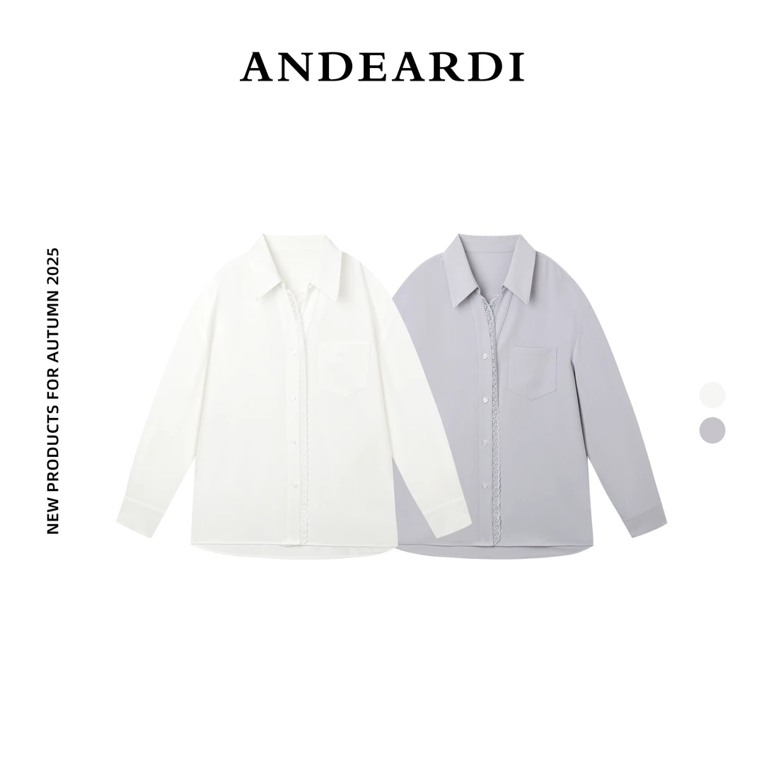 ANDEARDI秋季蕾丝花边长袖宽松衬衫休闲百搭外套