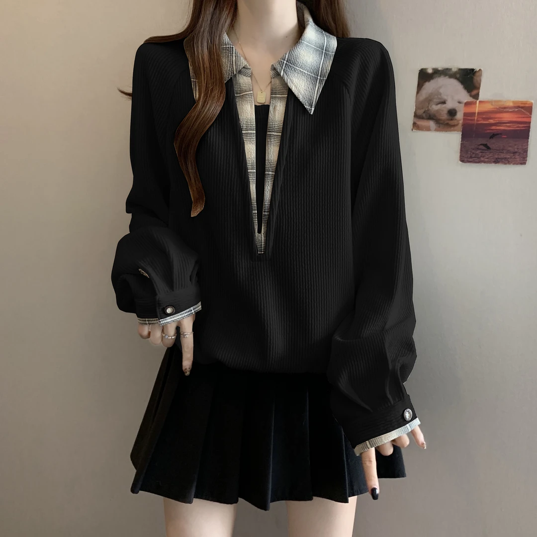 大码胖mm2025秋冬季新款假两件拼接卫衣洋气休闲百搭宽松上衣女