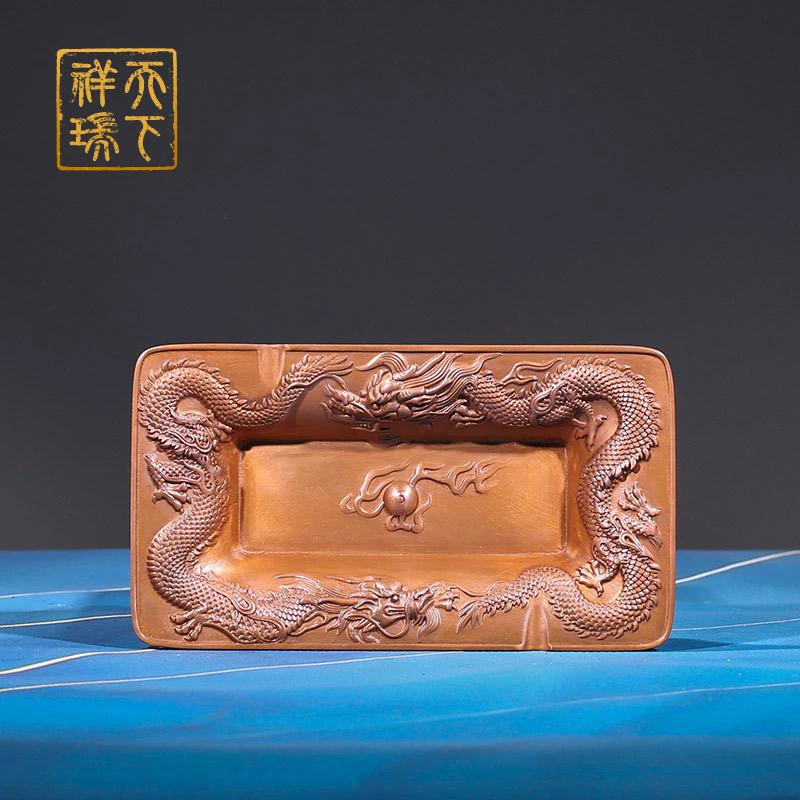 天下祥瑞 14#双龙烟灰缸紫铜手工传统经典古工艺铸造制作摆件礼品