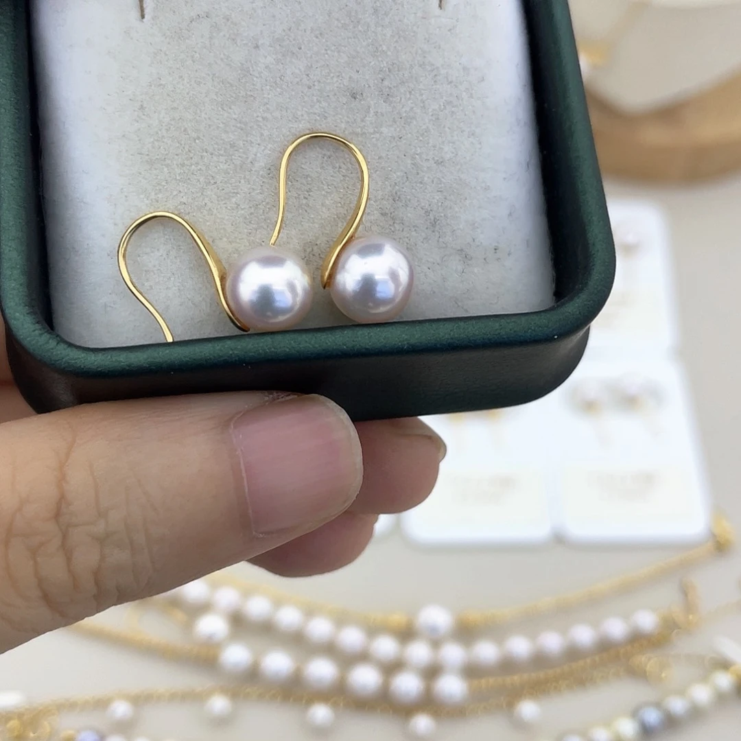 海水珍珠耳饰18K金镶嵌7.5-8高跟鞋