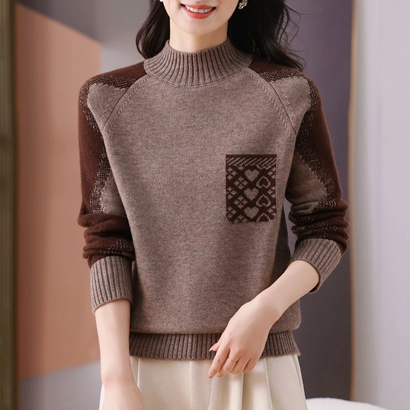 安哥拉红毛衣女秋冬2024新款网红款时尚洋气过年衣服半高领打底衫