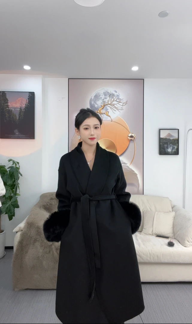 【甜甜】TT秋冬加绒加厚冬季百搭中长款轻奢韩版双面呢羊毛大衣