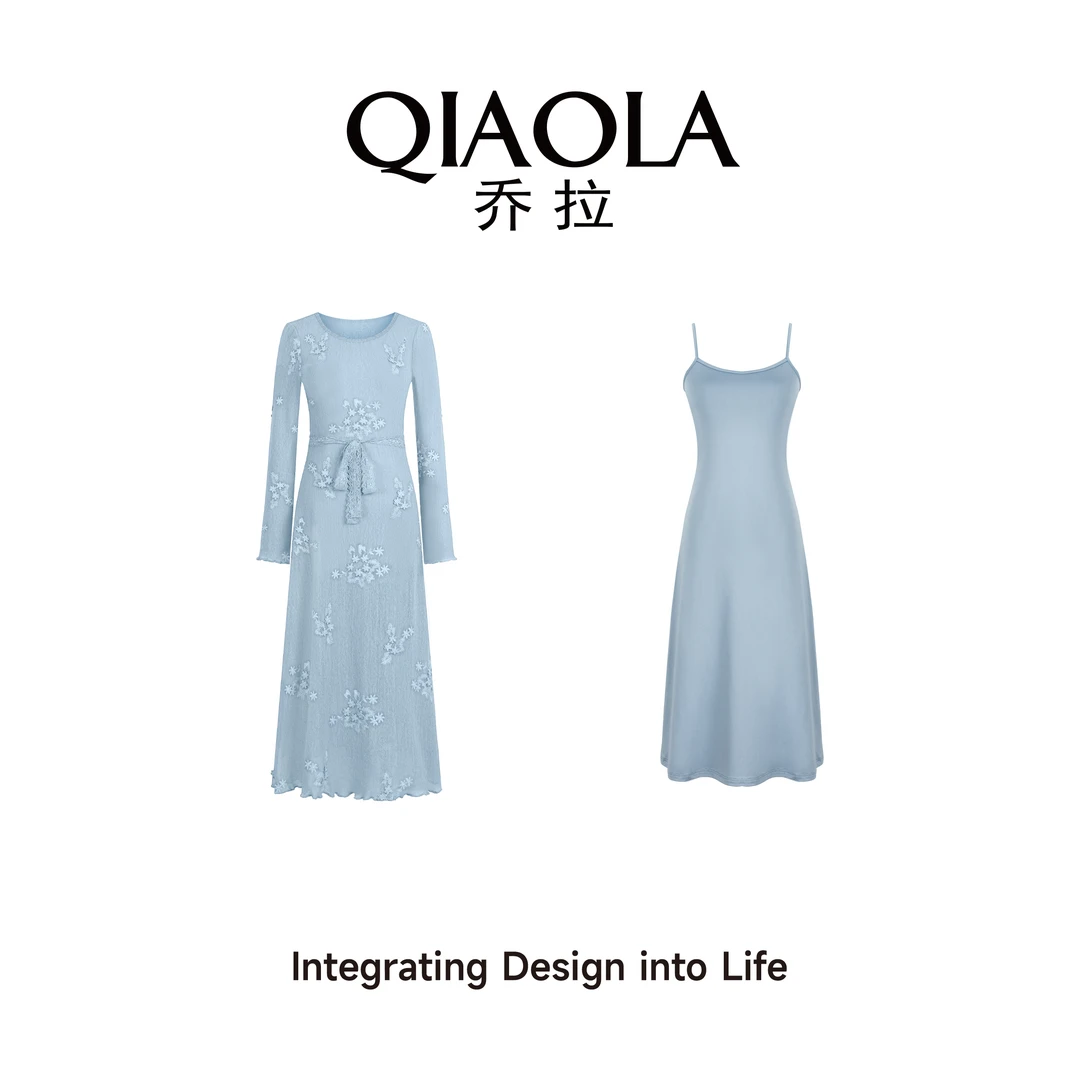 QIAOLA/乔拉【蓝色花语】春夏新款定制弹力蕾丝绣花连衣裙套装预售