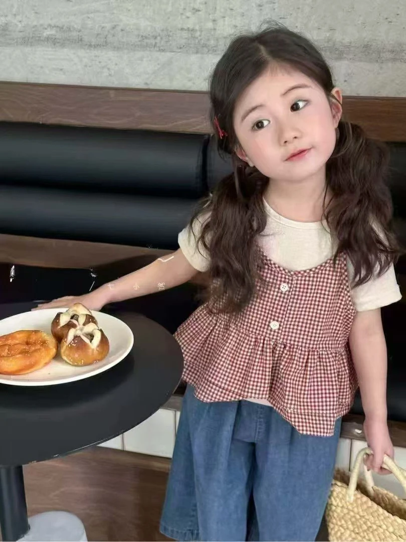 【新疆包邮】夏季新款格子T恤三件套T356