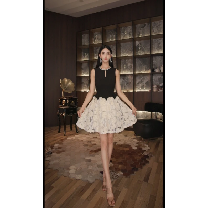 七爷定制 国内设计师品牌 显瘦气质重工连衣裙11543