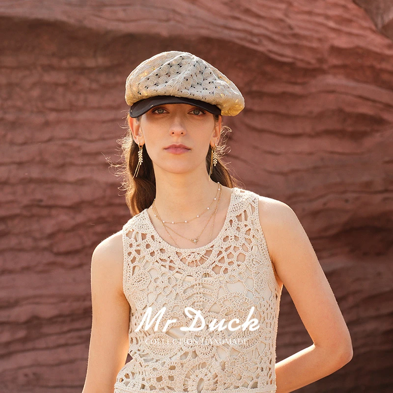 Mr DUCK 设计师定制日本进口蕾丝缕花复古典雅浪漫缕花元素报童帽