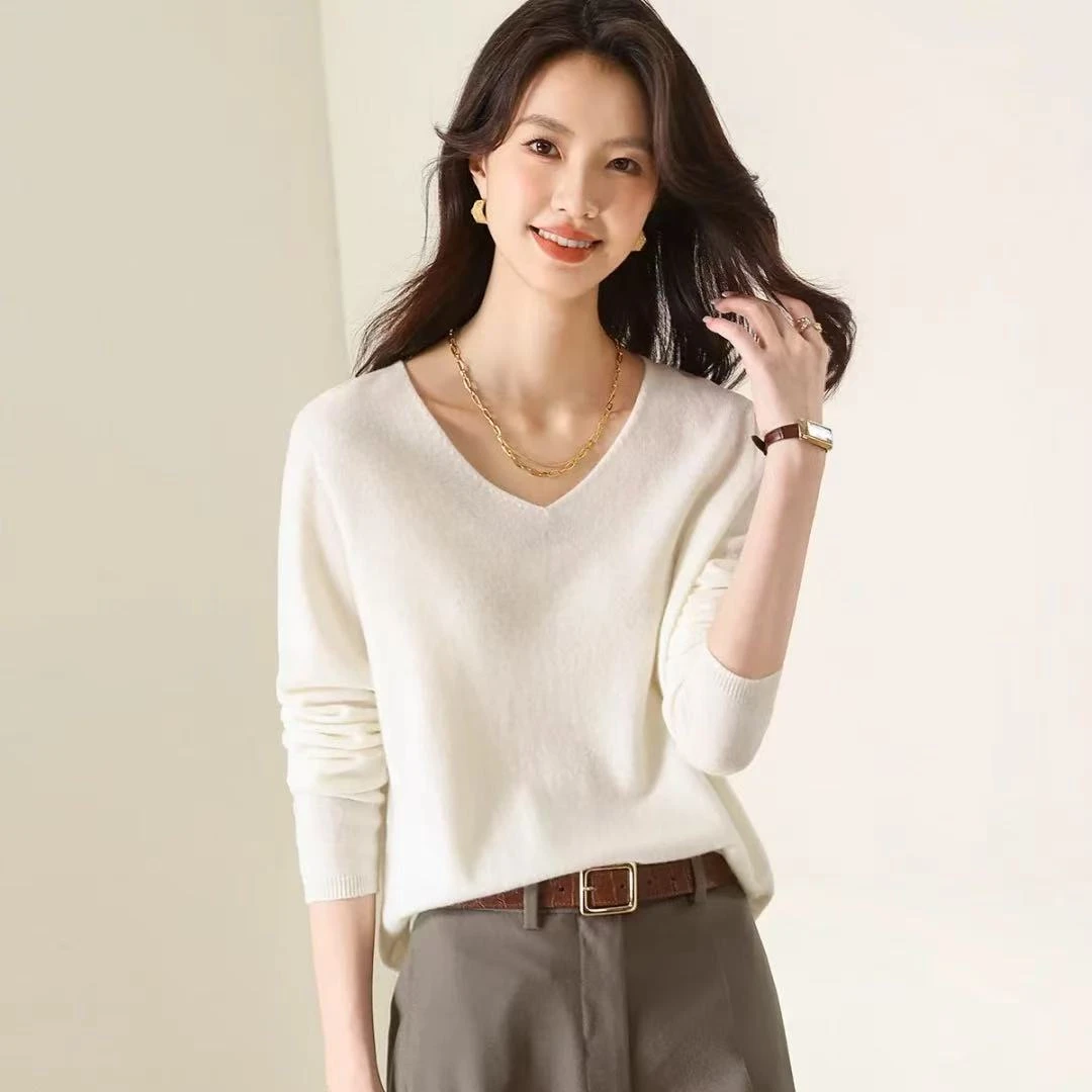 绵羊毛 山羊绒V领时尚气质百搭女式羊毛衫24DAK1119