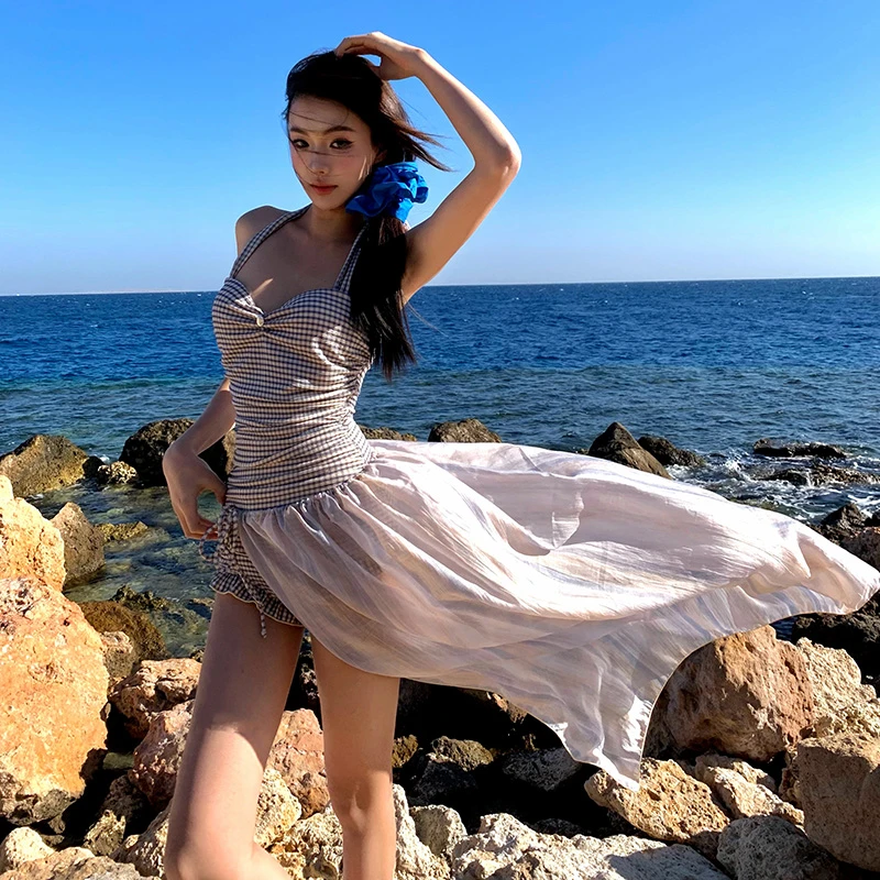 温泉海岛度假两件套连体泳衣显瘦显气质#95020