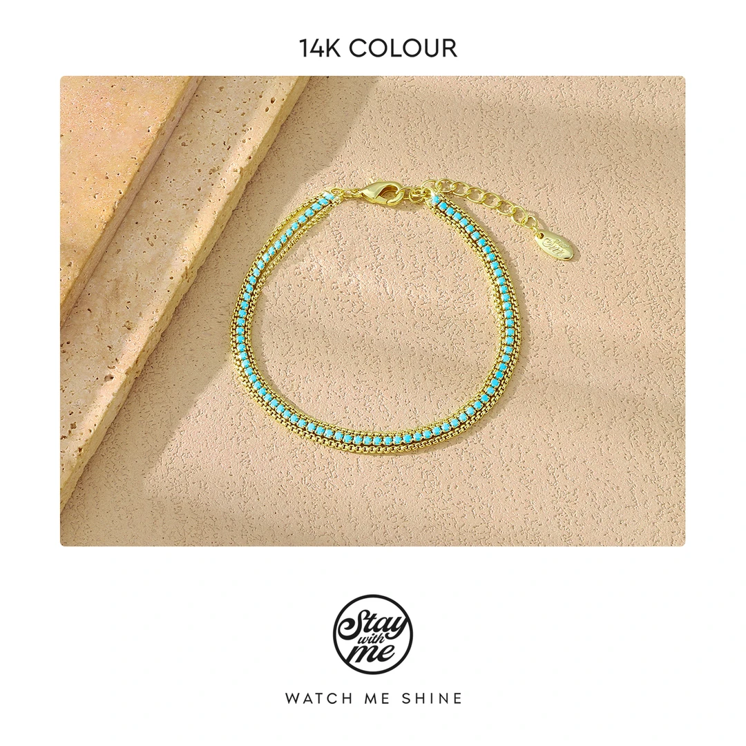 STAY WITH ME 铜合金合成锆石手链 小众设计B1204松色排镶手链