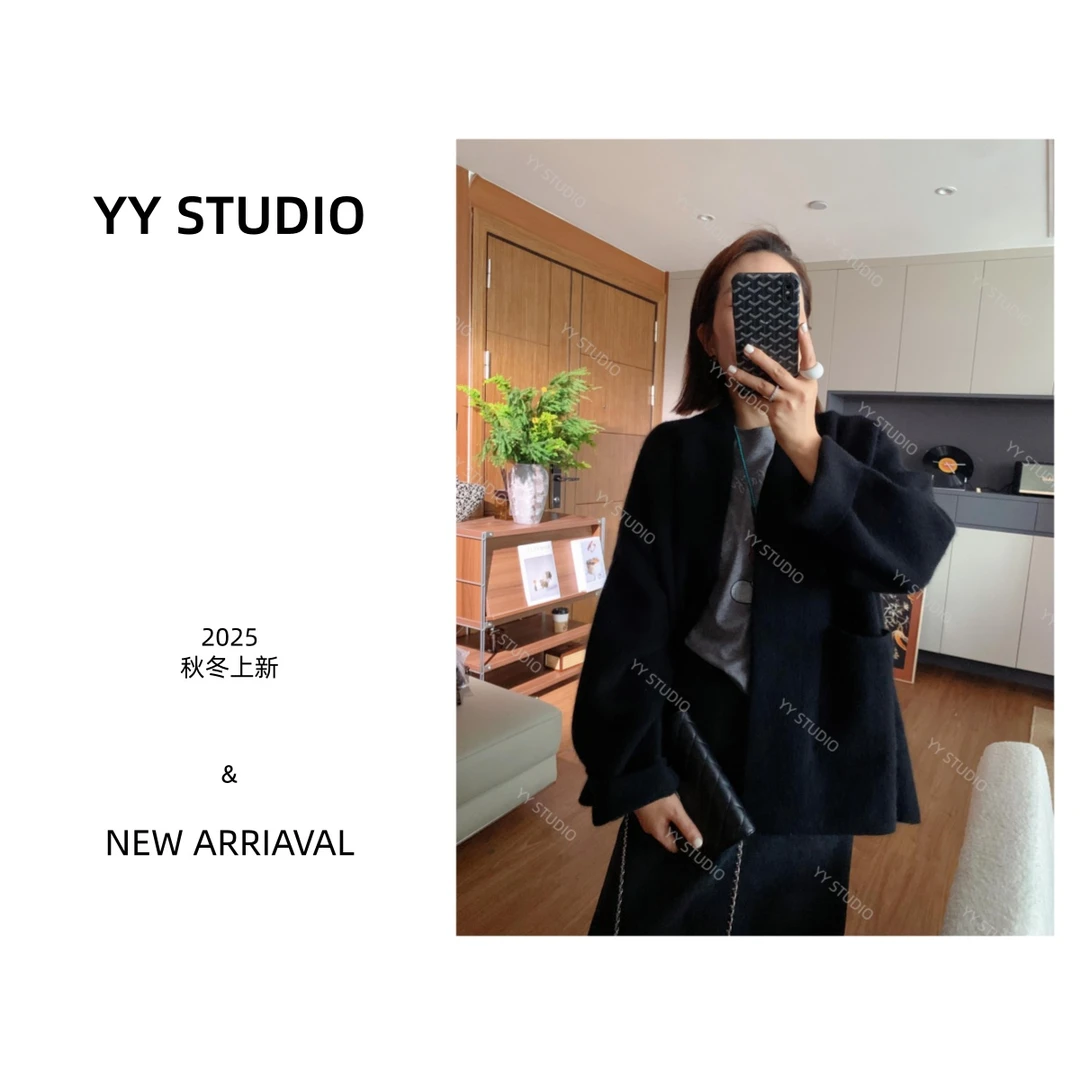 【YY STUDIO】秋冬气质百搭轻奢宽松无领型绵羊毛外套