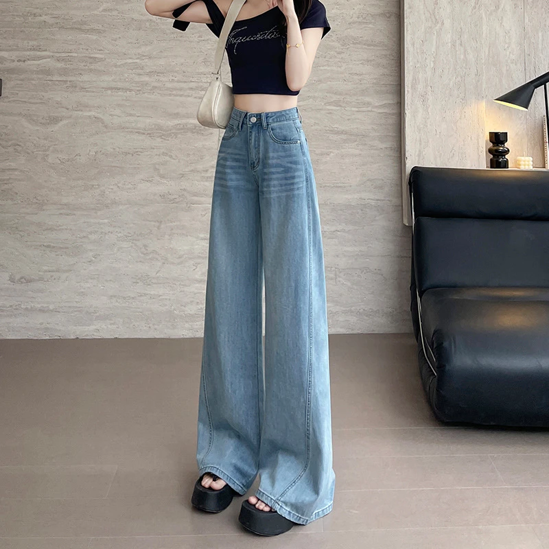 新款2025小众牛仔裤女长裤阔腿通勤春夏季新款天丝凉感阔腿裤子