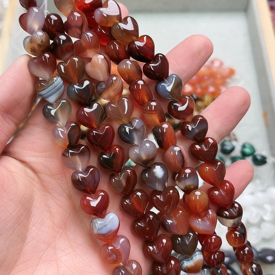 玛瑙/玉髓未镶嵌珠宝半成品卡12飘花共生玛瑙屁桃爱心短条