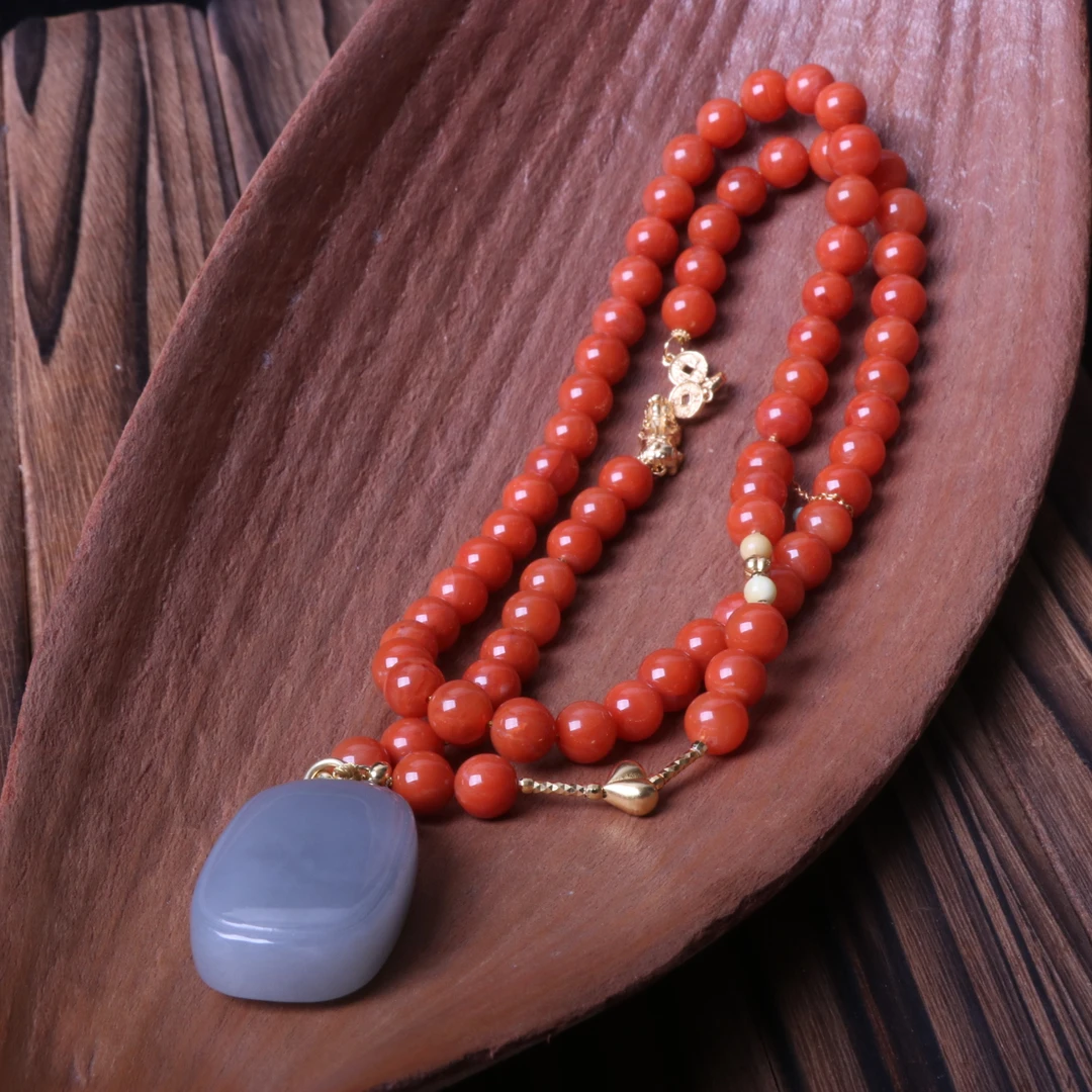 【石语珠宝】南红玛瑙7mm左右diy和田玉吊坠多圈项链一条y019