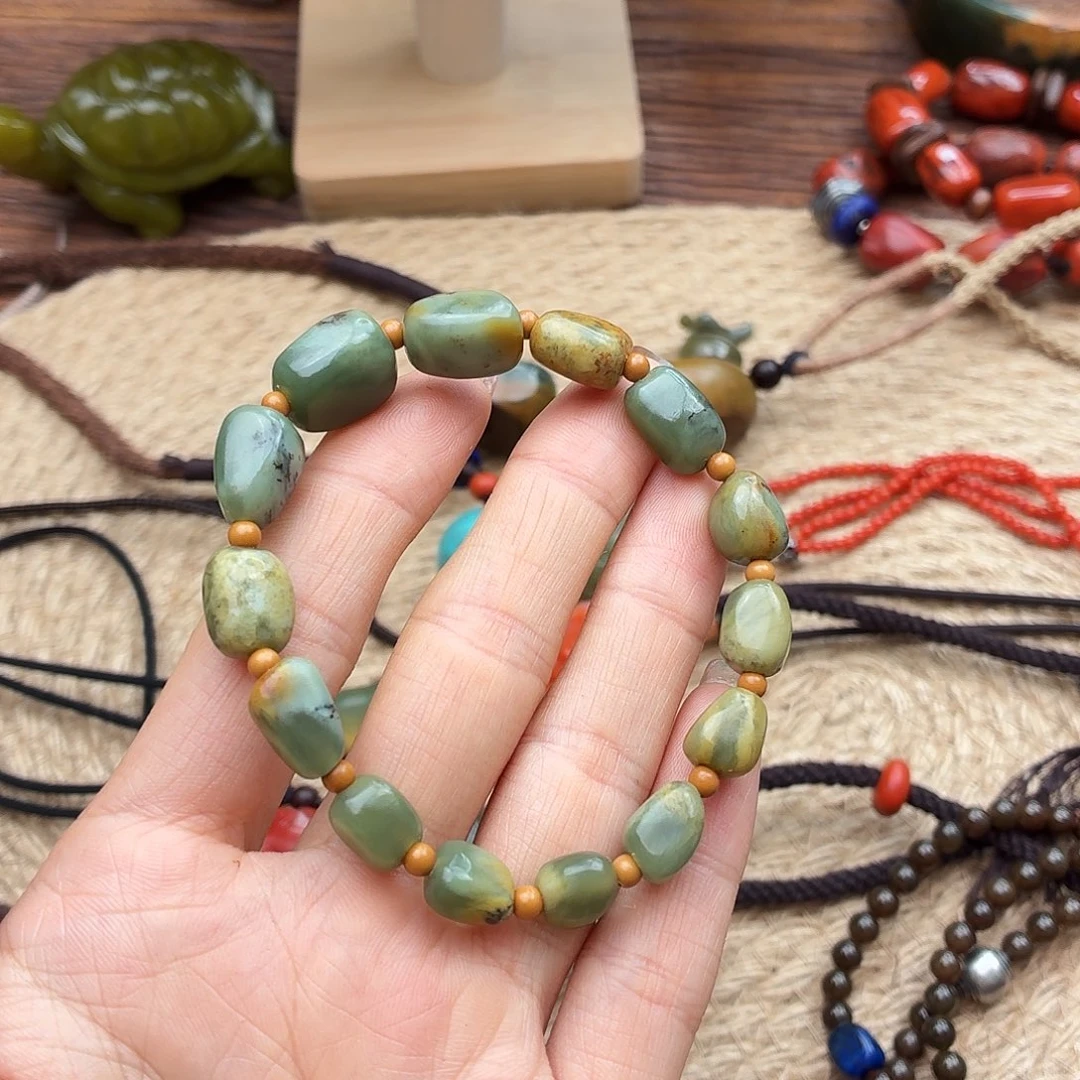 金***草和田玉（青玉）未镶嵌手链