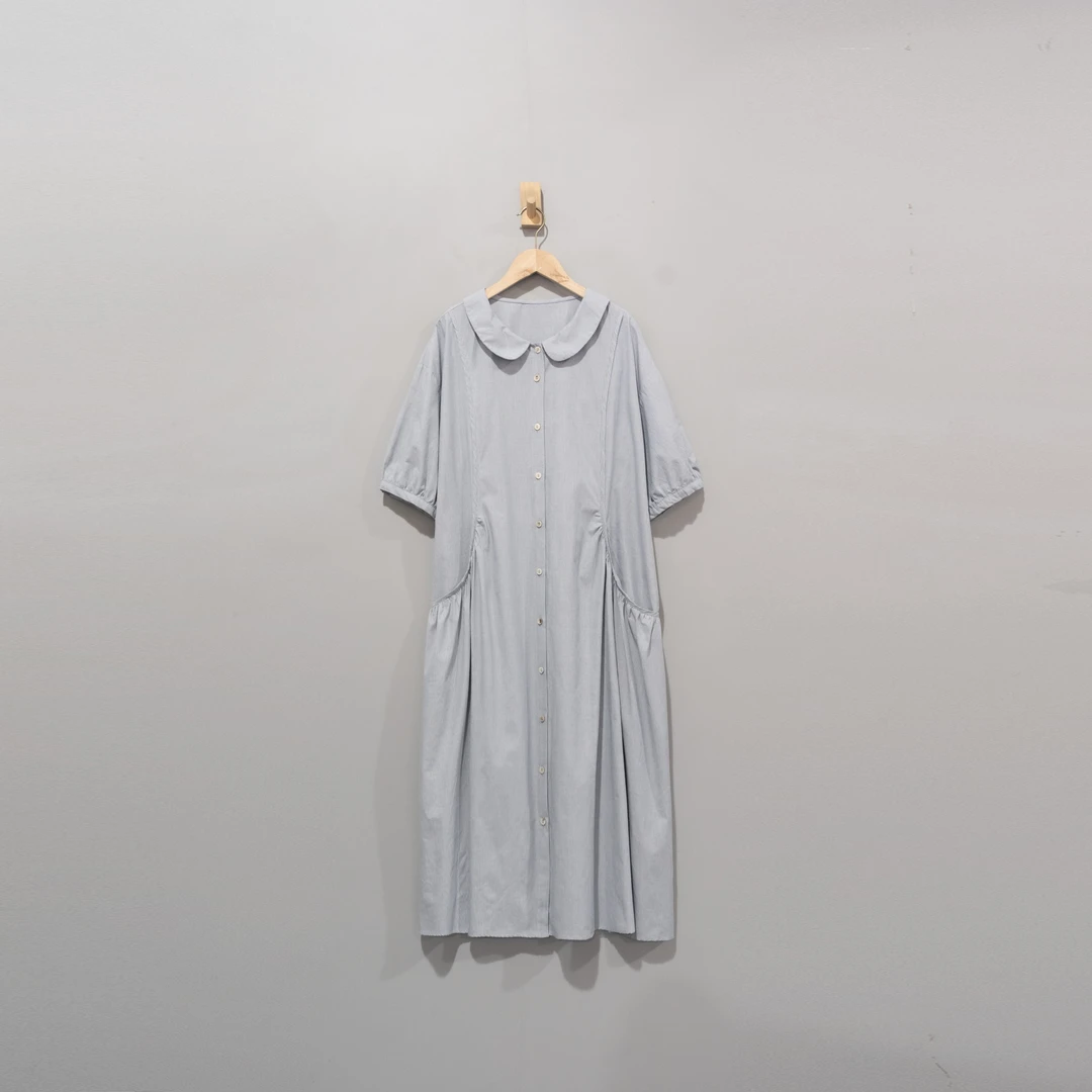 【且听风吟】0314762文艺棉娃娃领条纹腰带连衣裙   衣长120胸围120