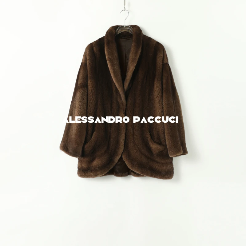 SAGA✖AP洛哥44014CS【时光】进口中古感青果领水貂皮草外套2024冬