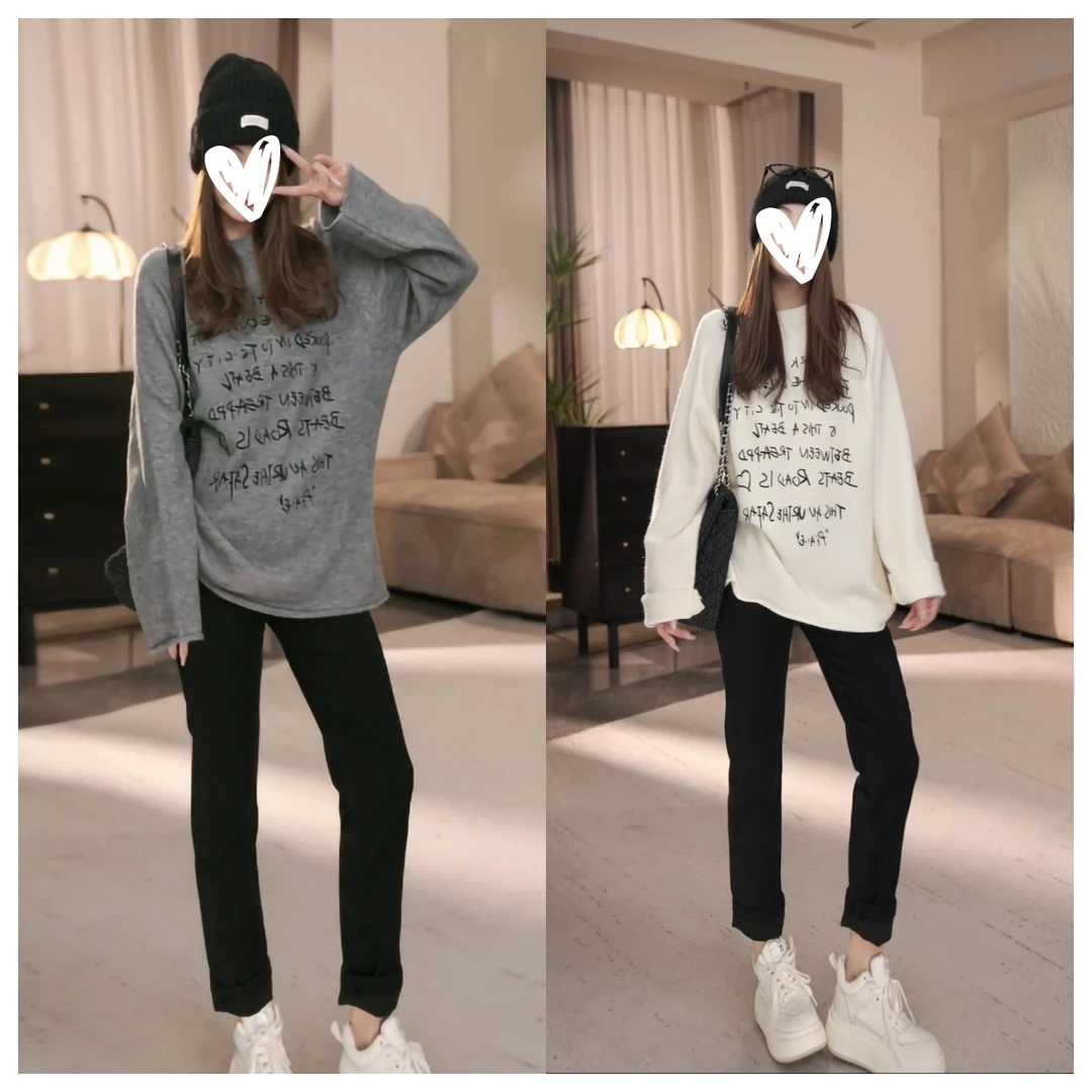 【字母毛衣】秋冬季新款韩版宽松加厚纯色字母百搭毛针织毛衣W1135