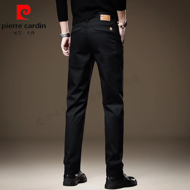 皮尔卡丹高端西裤男韩版修身正装黑色加绒加厚休闲裤弹力秋冬新款