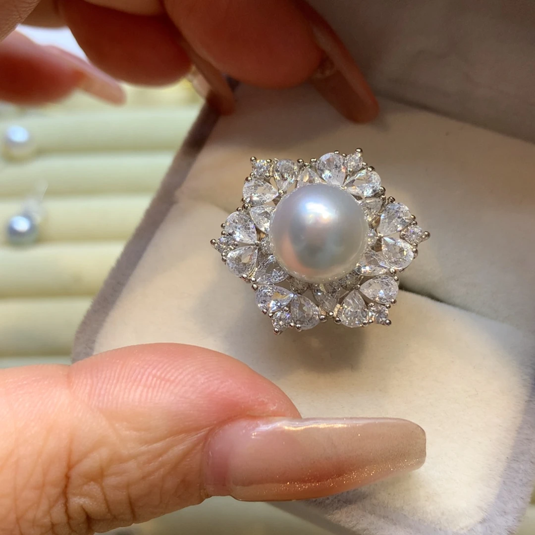 银S925镶嵌戒指海水珍珠