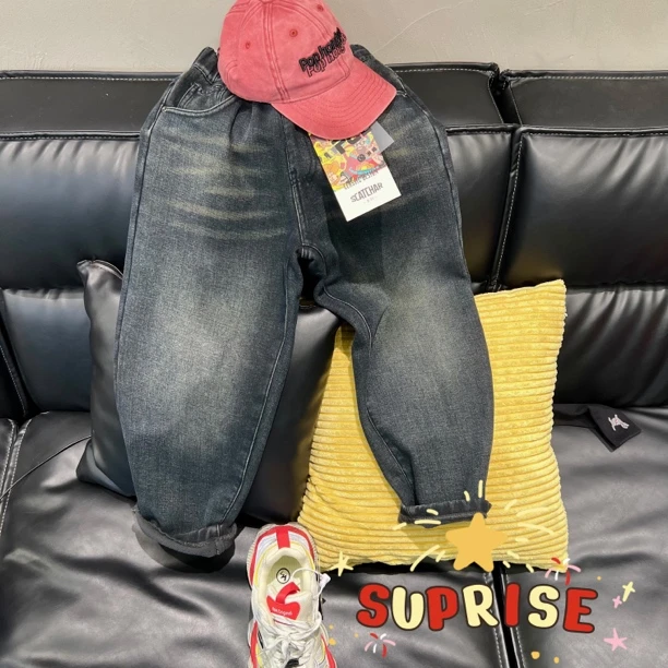 【杨少华服饰】男童秋冬裤子加绒新款冬装一体牛仔裤加厚帅气1686