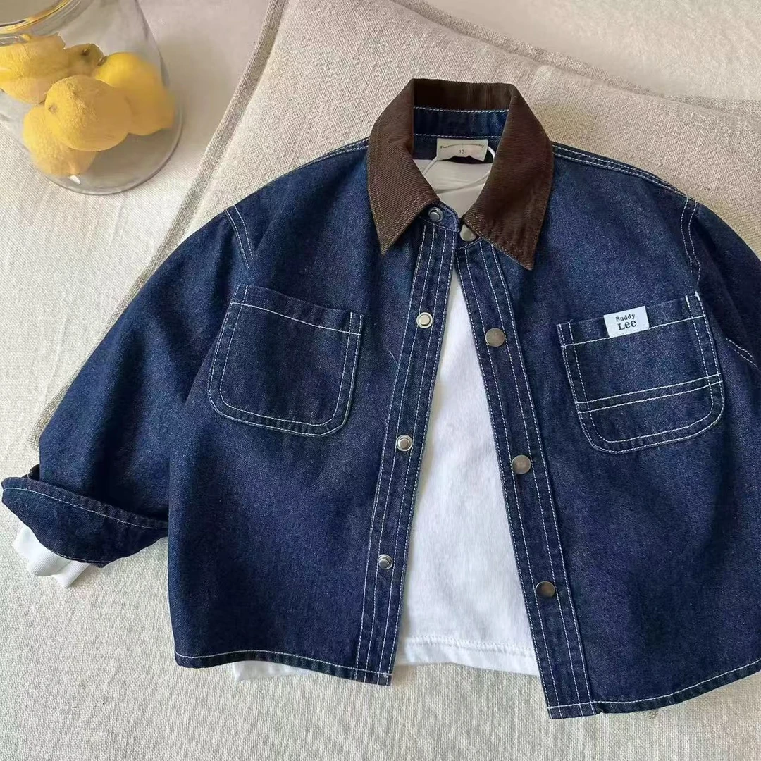 儿童软牛仔衣男2025春秋新款宝宝潮牌夹克拼色小童牛仔外套女洋气